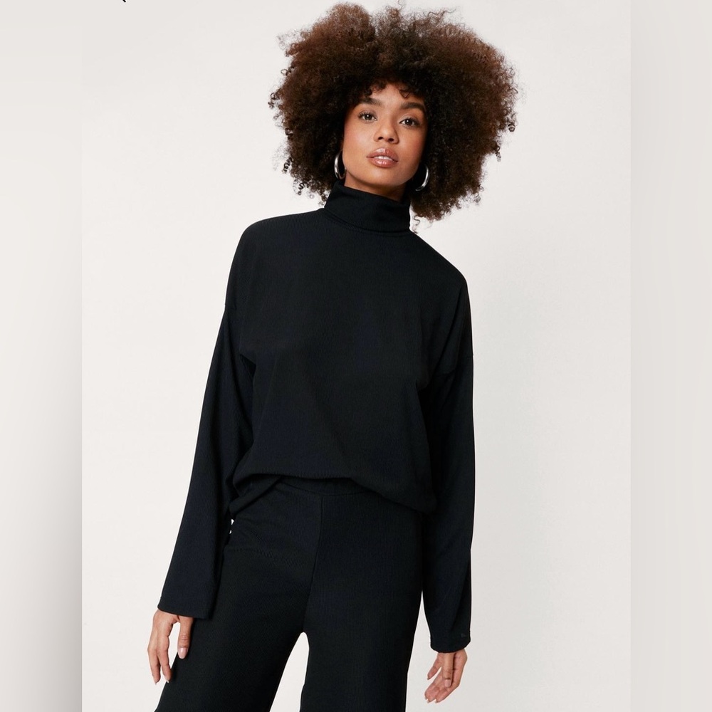 High neck top and wide leg pant set